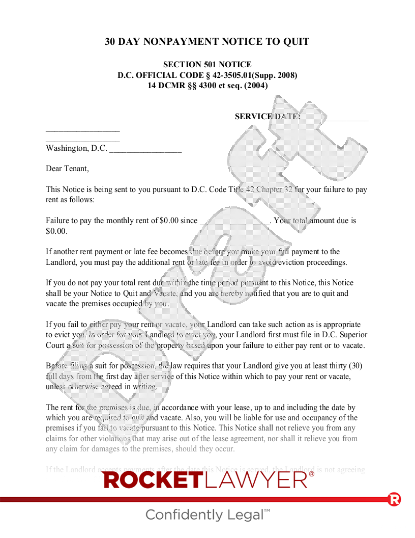 District of Columbia Eviction Notice document preview