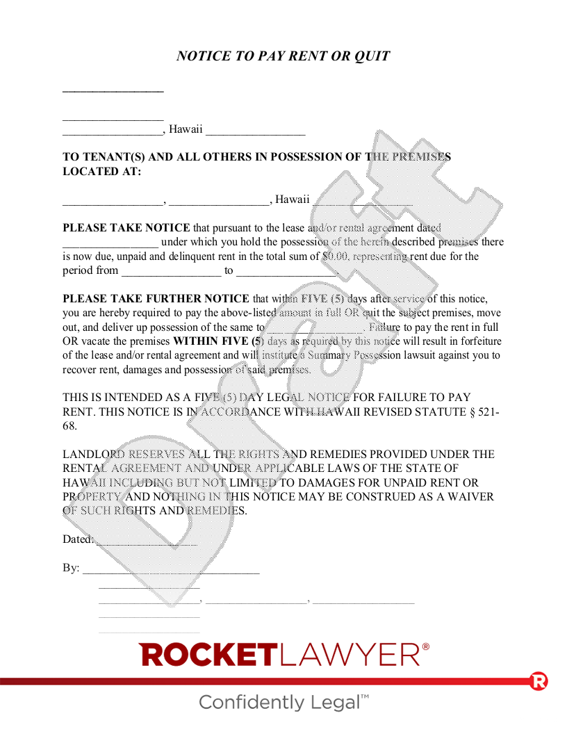 Hawaii Eviction Notice document preview