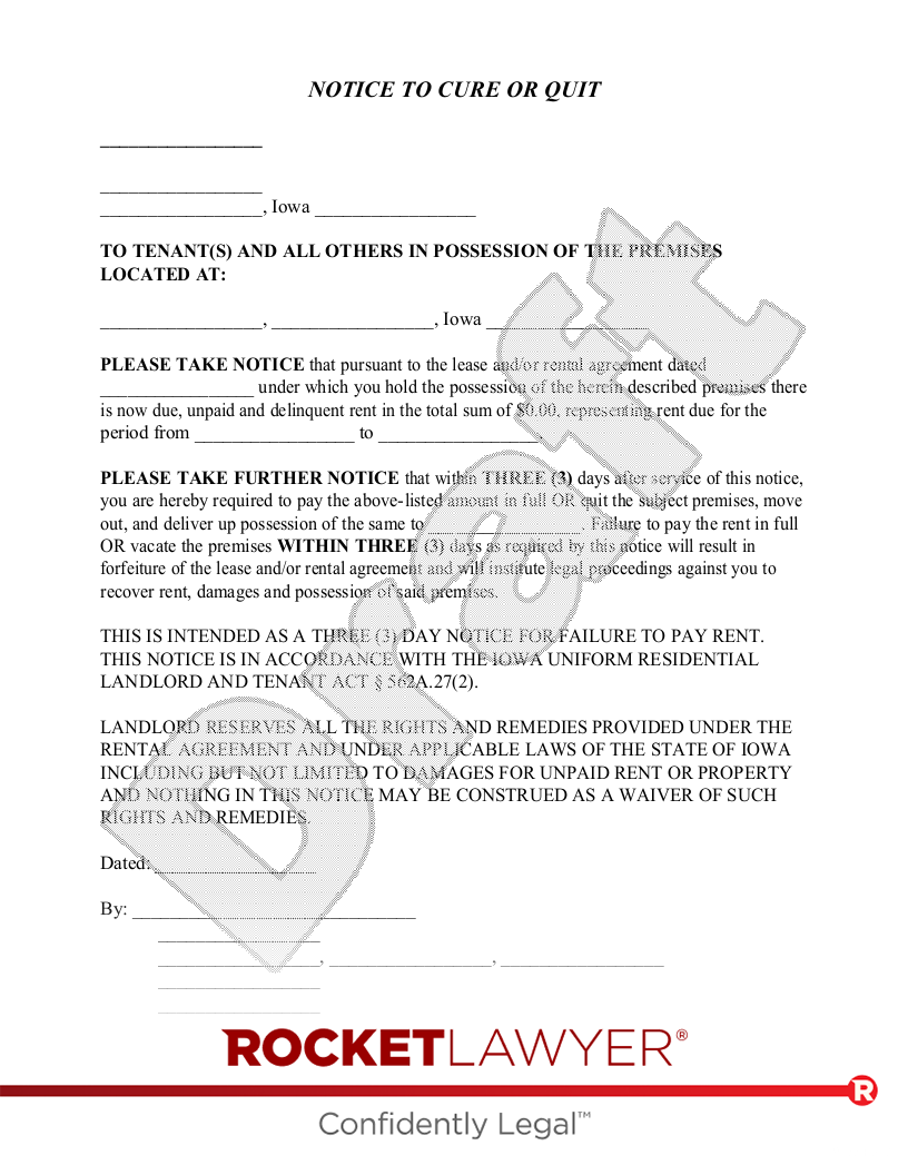 Iowa Eviction Notice document preview