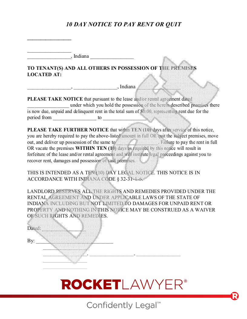 Indiana Eviction Notice document preview