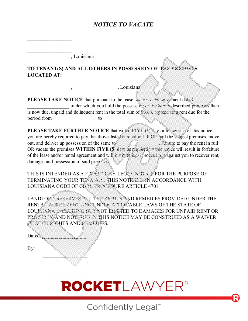 Louisiana Eviction Notice document preview