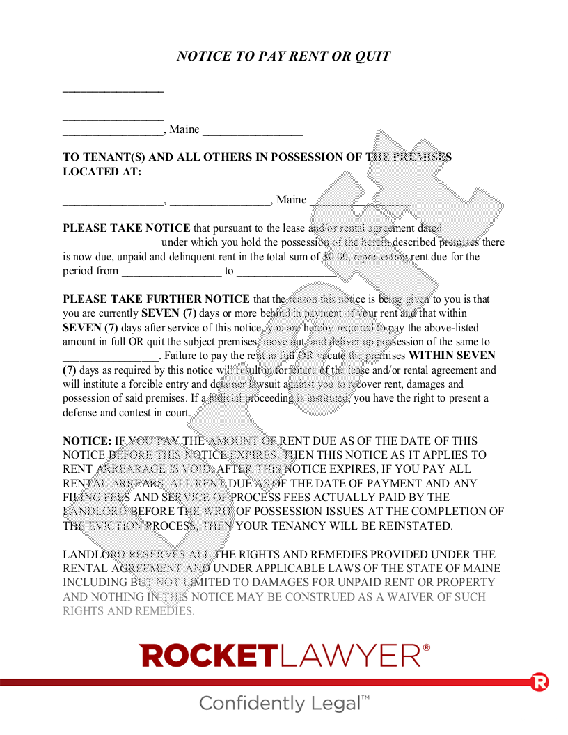 Maine Eviction Notice document preview