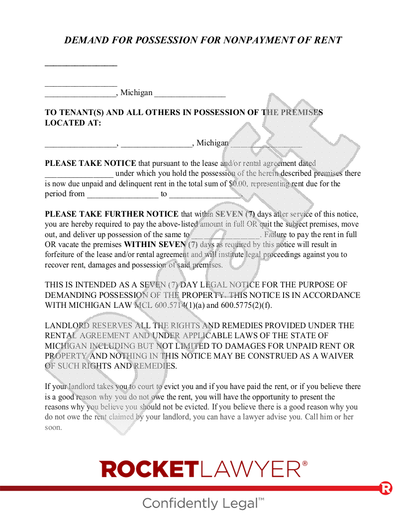 Michigan Eviction Notice document preview