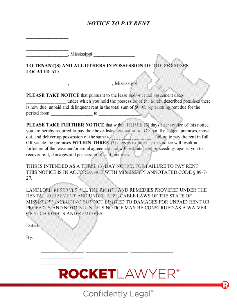 Mississippi Eviction Notice Template