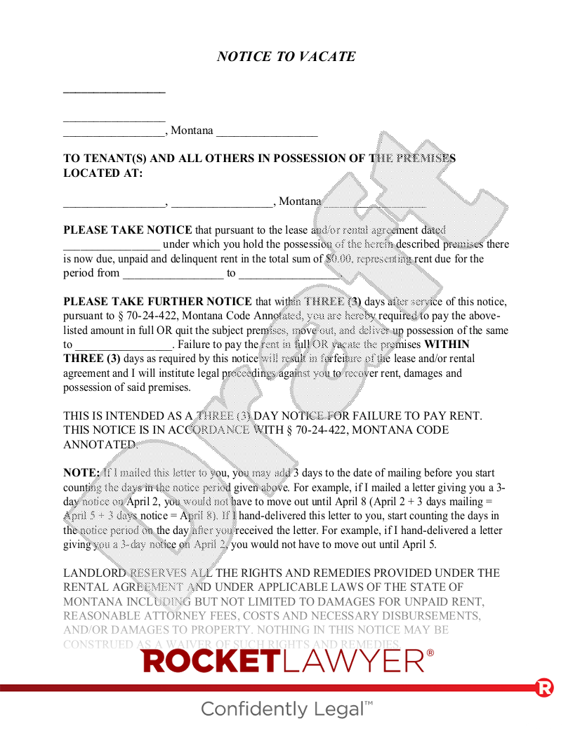 Montana Eviction Notice document preview