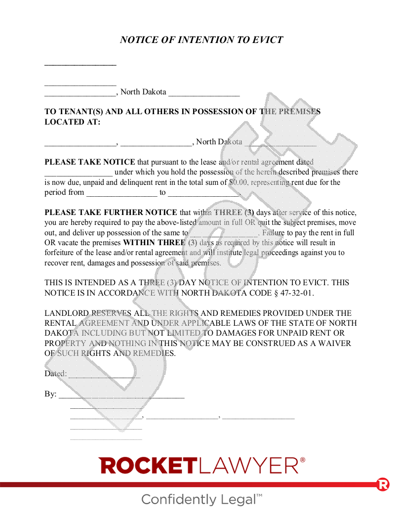 North Dakota Eviction Notice document preview