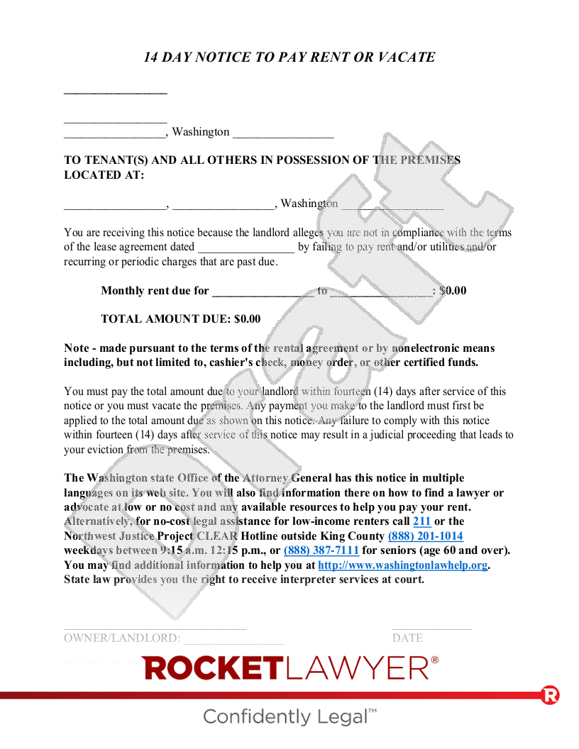 Washington Eviction Notice document preview