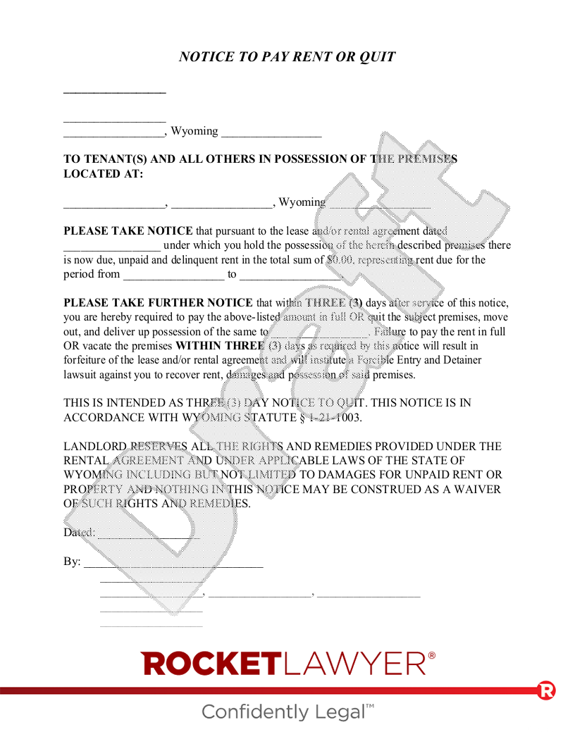 Wyoming Eviction Notice document preview