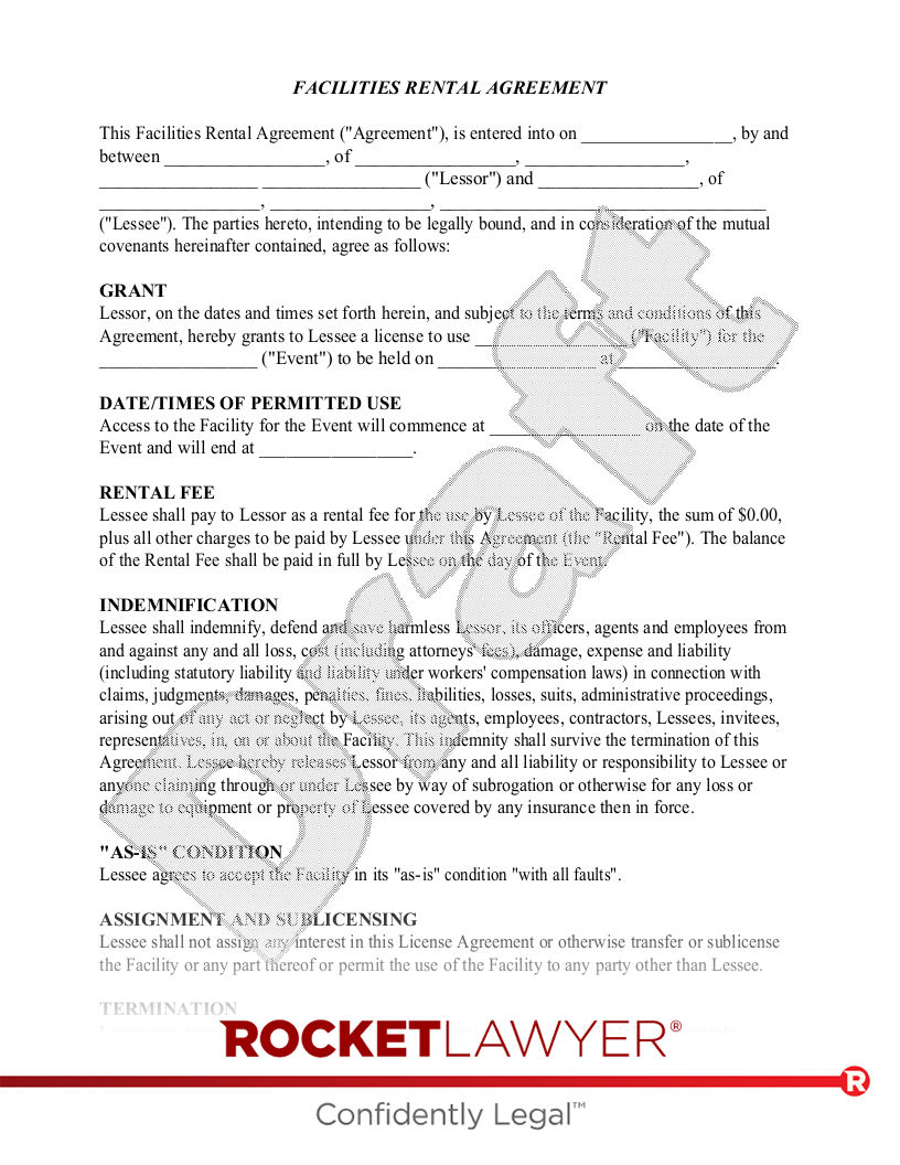 Facilities Rental Agreement document preview