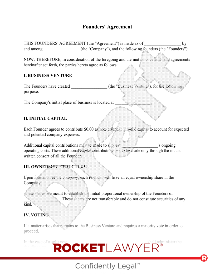 Free Founders Agreement Template FAQs Rocket Lawyer