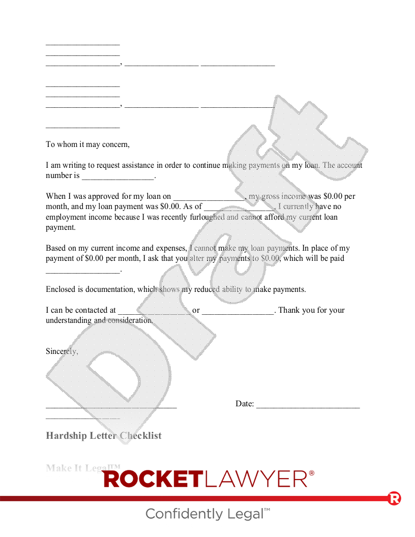 Hardship Letter document preview