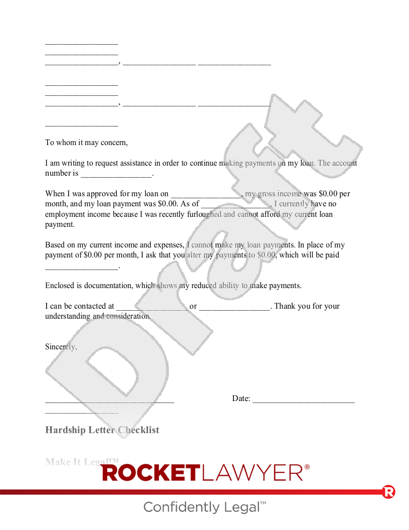 travel hardship postponement letter sample