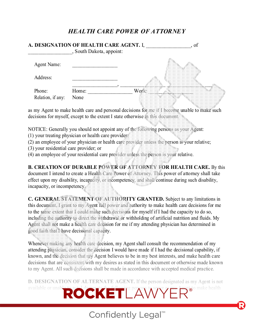 South Dakota Medical Power of Attorney document preview