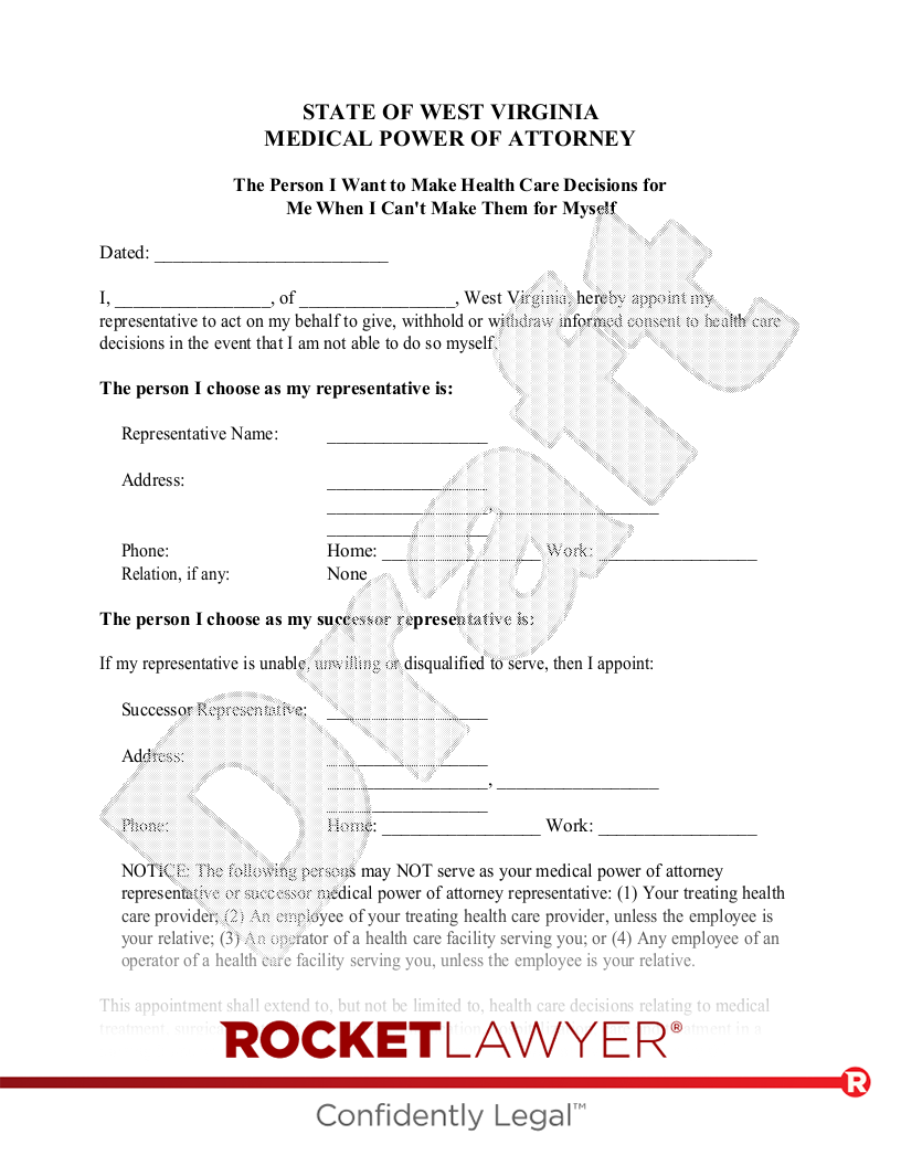 West Virginia Medical Power of Attorney document preview