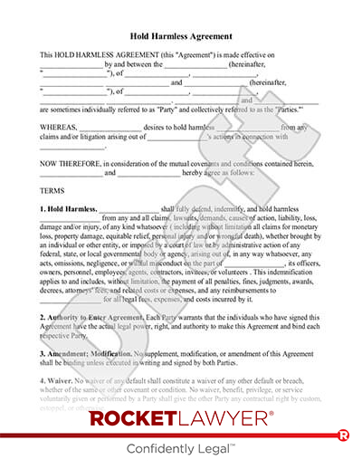 Hold Harmless Agreement document preview