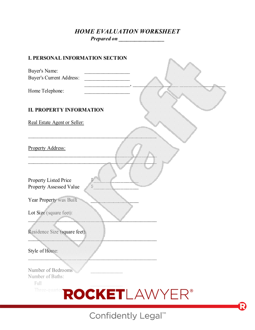 Home Evaluation Worksheet document preview