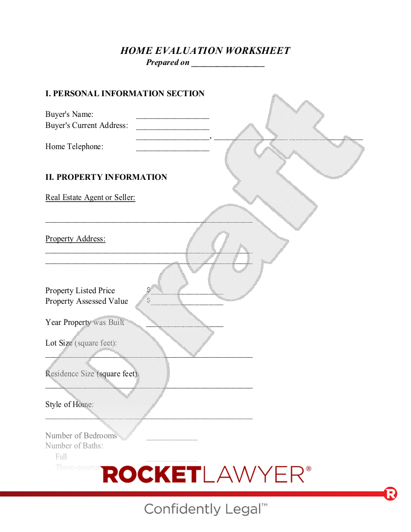 Start Your Home Evaluation Worksheet