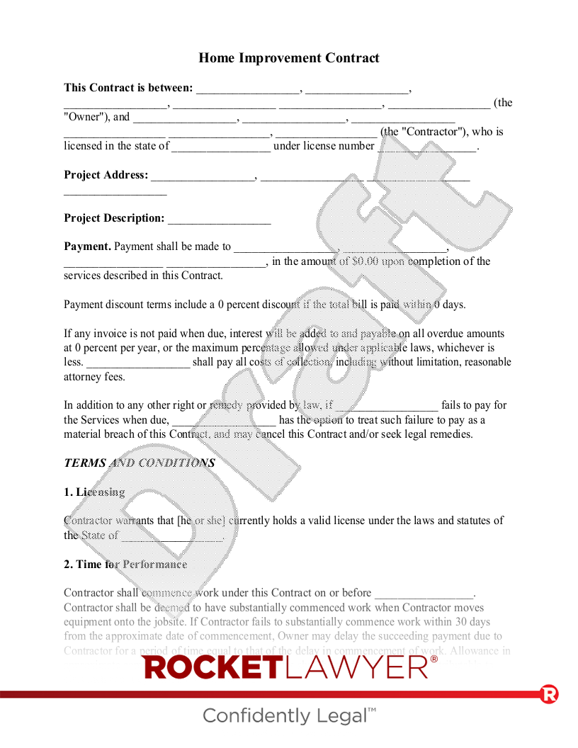 Home Improvement Contract document preview