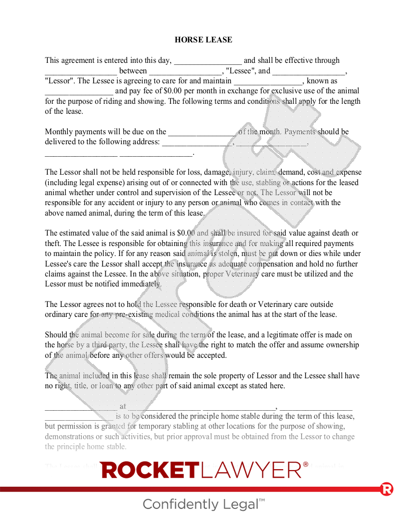 Horse Lease document preview