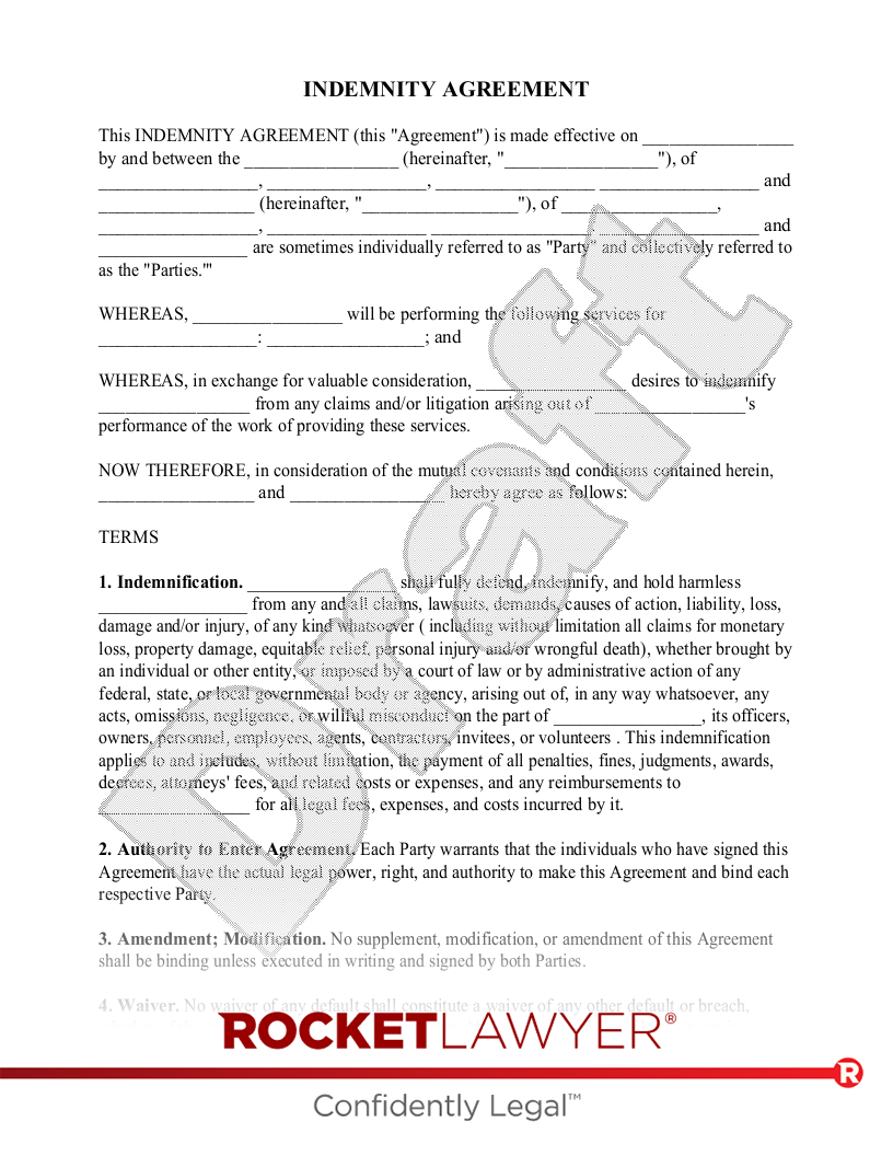 Free Indemnity Agreement Template FAQs Rocket Lawyer