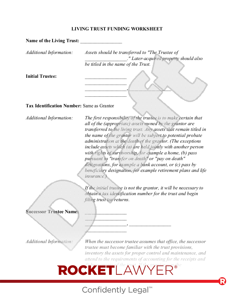 Individual Living Trust Funding Worksheet document preview