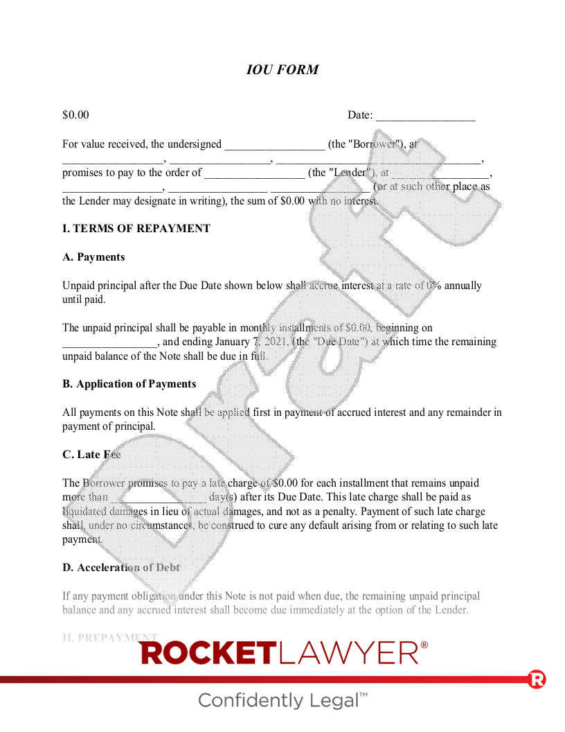 IOU Form document preview