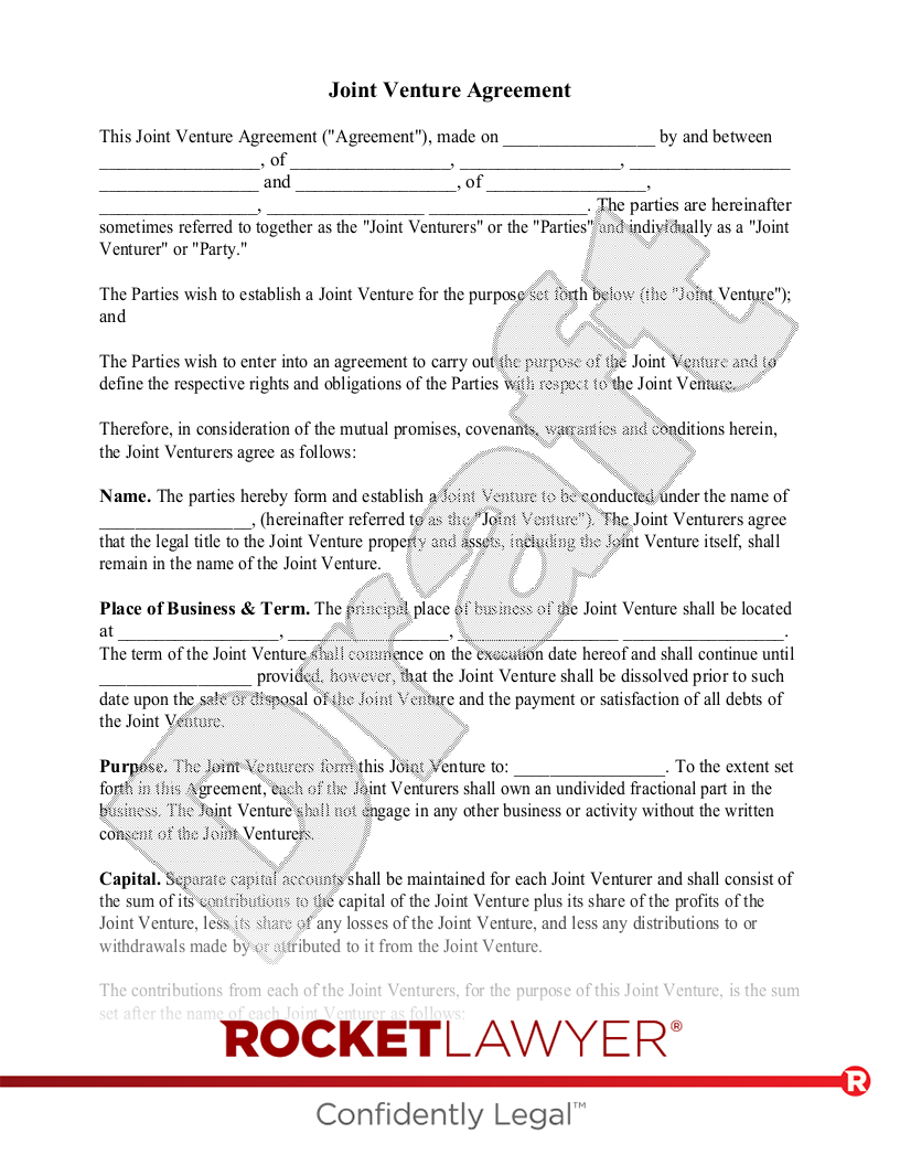 Free Joint Venture Agreement Make Sign Rocket Lawyer