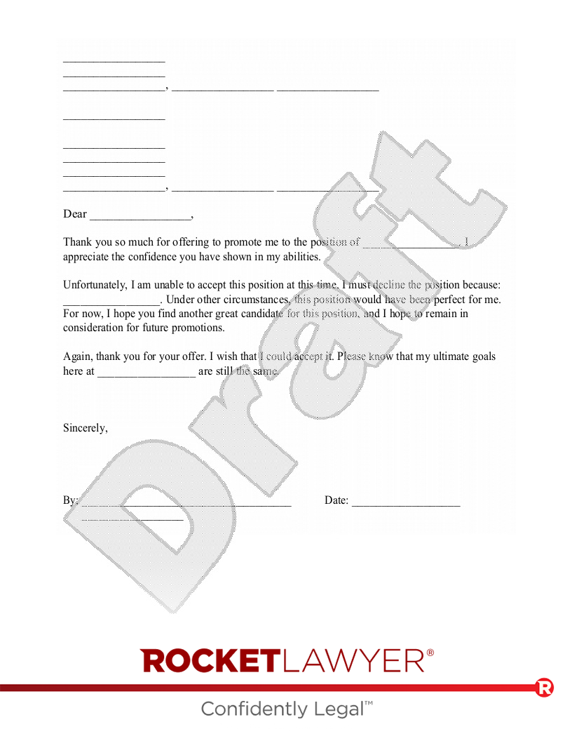 Letter Declining a Promotion document preview