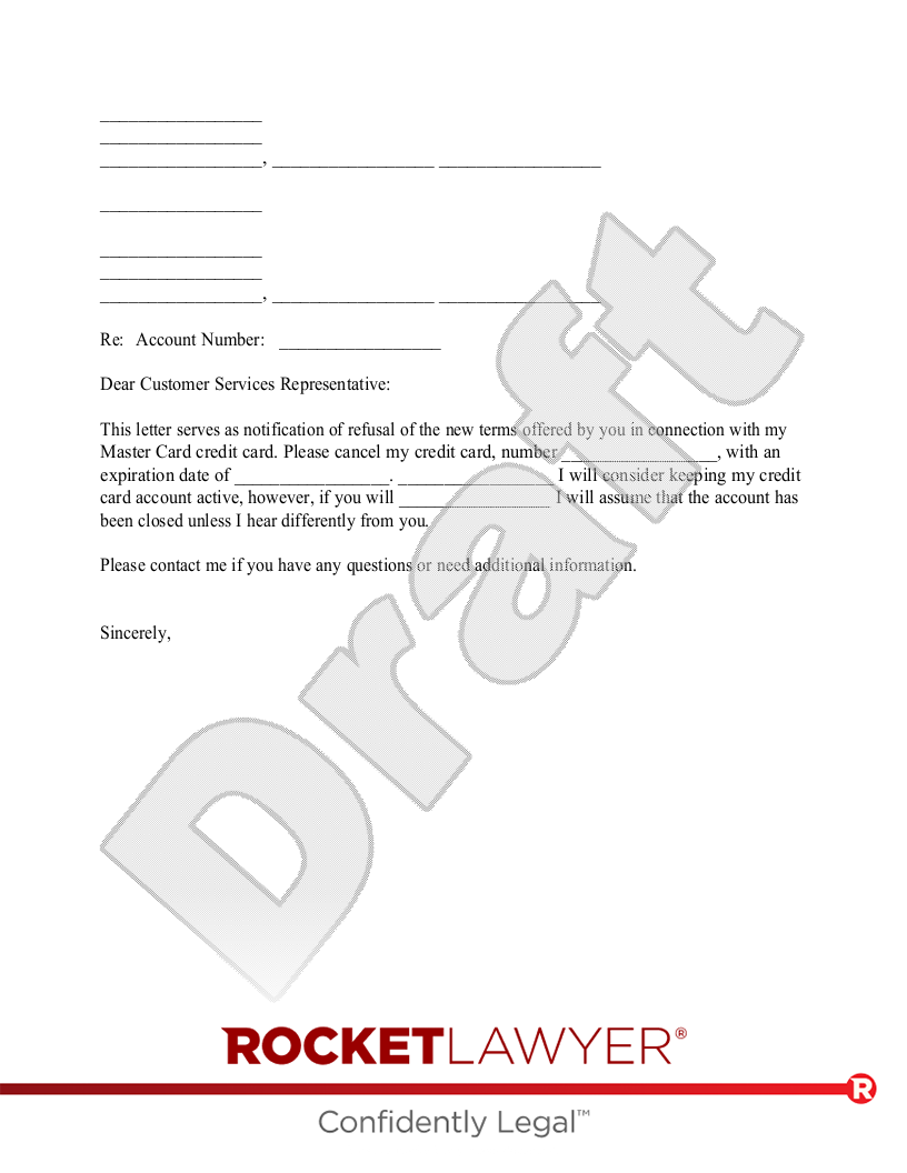 Letter to Cancel a Credit Card because of Poor Terms document preview