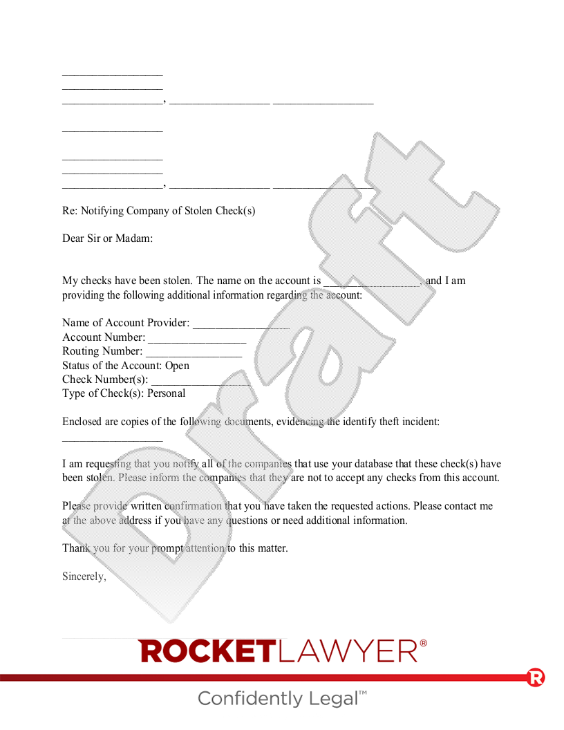 Letter to Notify a Check Verification Company of Fraud document preview