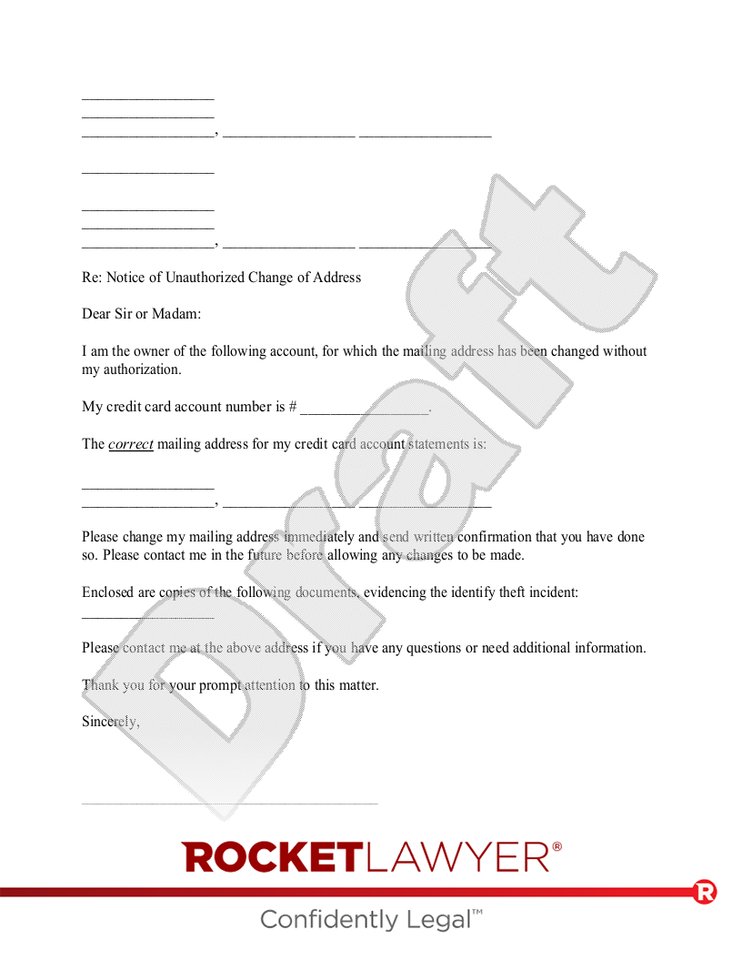 Unauthorized Address Change Notification Letter document preview