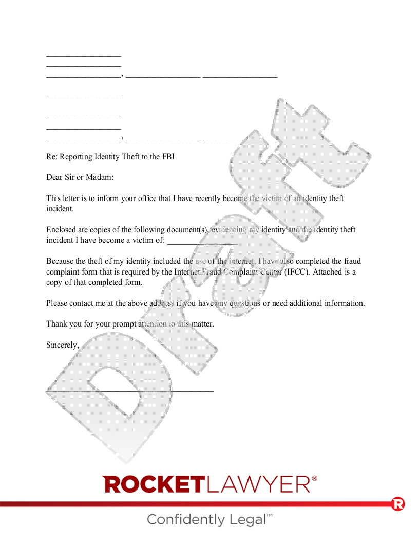 Letter to Report an Identity Theft to the FBI document preview