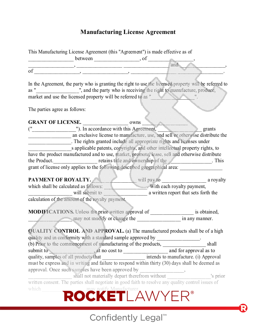 Manufacturing License Agreement document preview