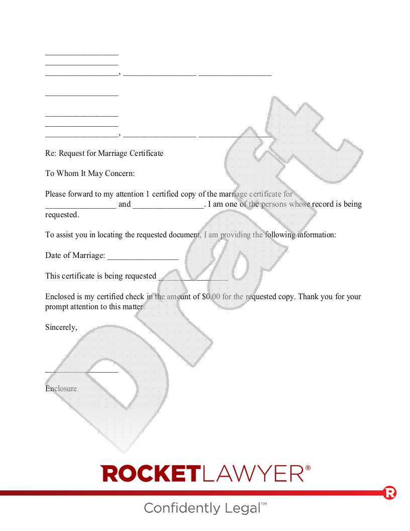 Marriage Certificate Request Letter document preview