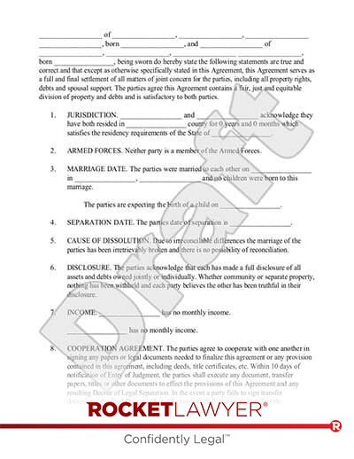 Marriage Separation Agreement document preview