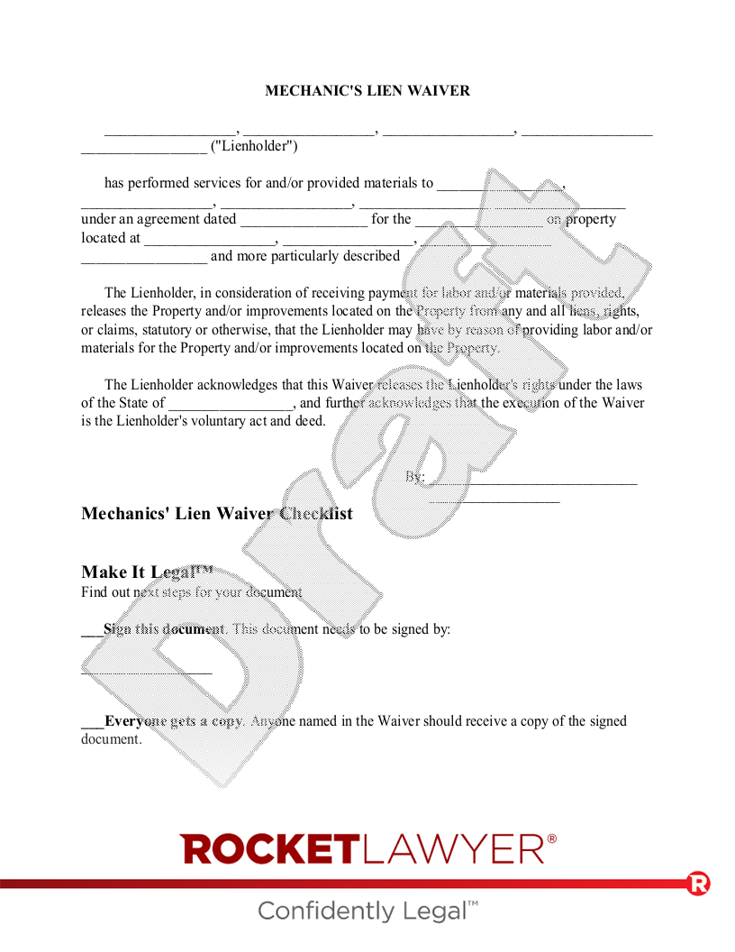 Mechanic's Lien Waiver document preview
