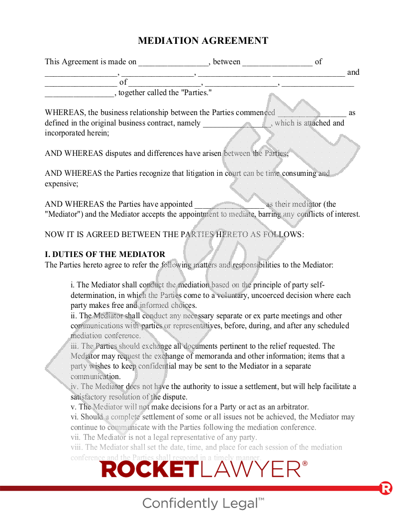 Free Mediation Agreement Make & Download Rocket Lawyer