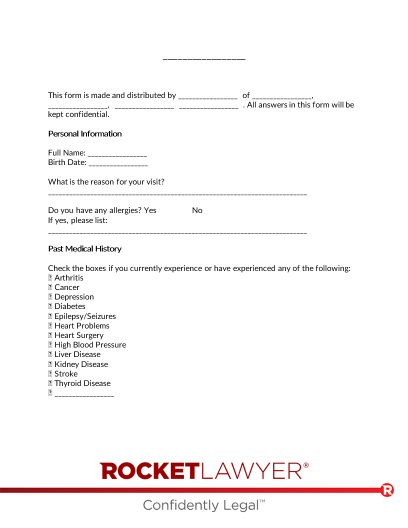 Medical History Form document preview