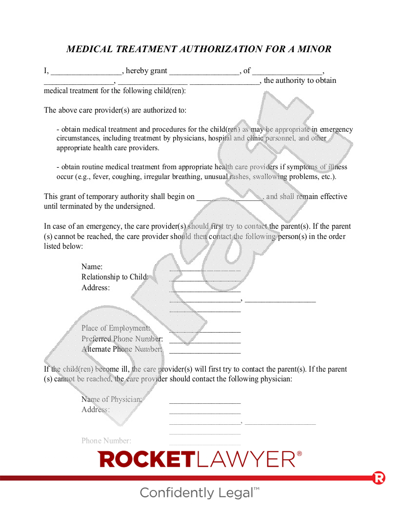 Medical Treatment Authorization for a Minor Form document preview