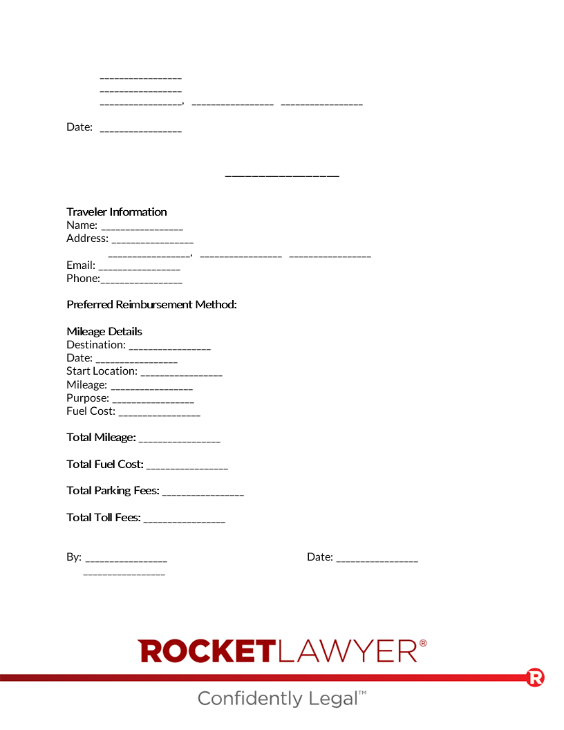 Mileage Reimbursement Form document preview