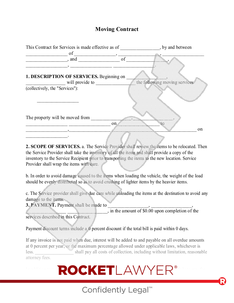 Free Moving Contract: Make, Sign & Download - Rocket Lawyer