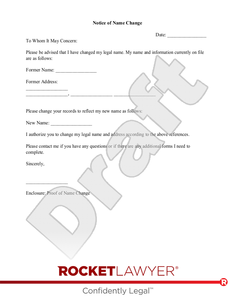 Name Change Notification Letter document preview