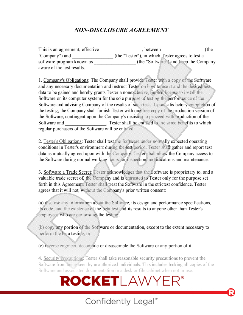 Beta Tester Non-Disclosure Agreement document preview