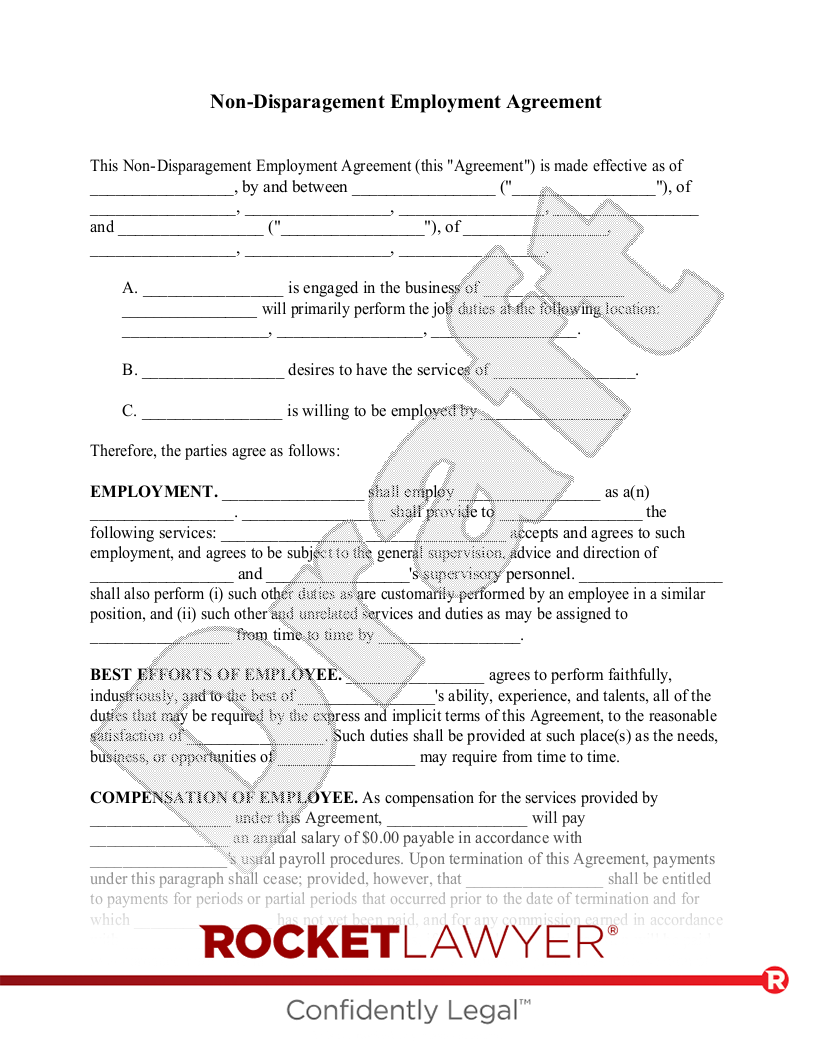 Non-Disparagement Employment Agreement document preview