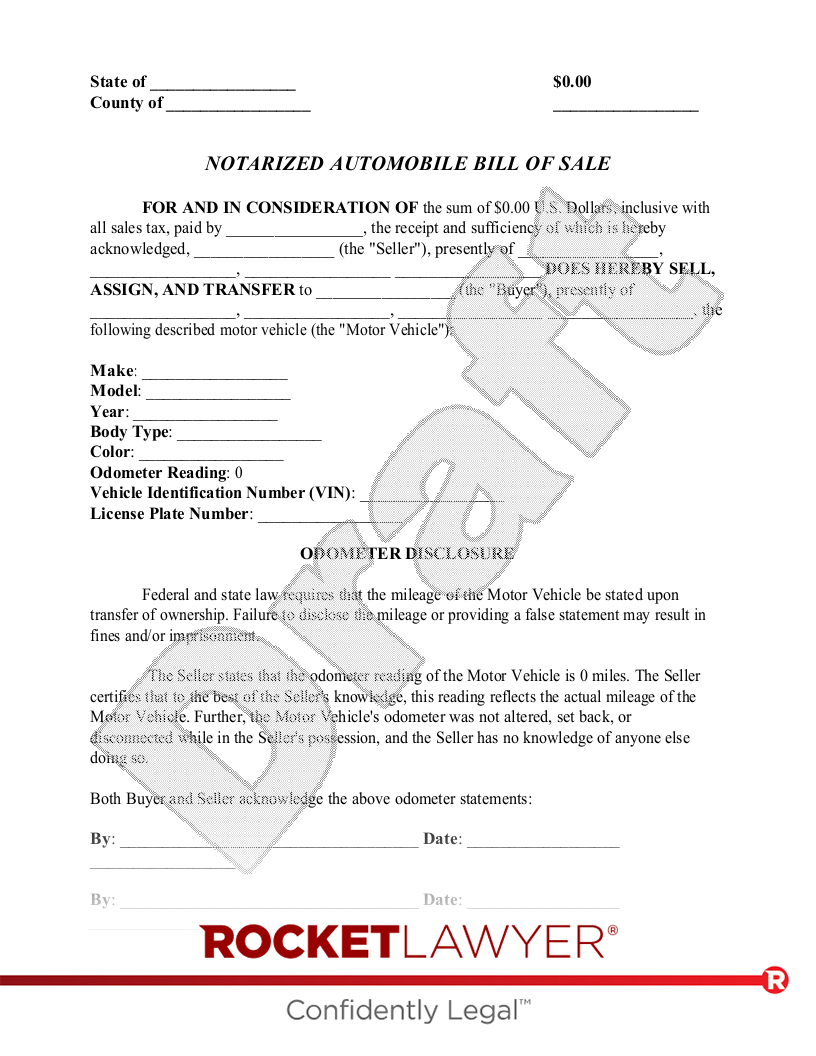 Notarized Automobile Bill of Sale document preview