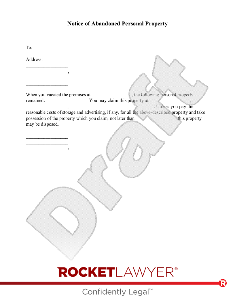 Free Notice Of Abandoned Property Template Rocket Lawyer