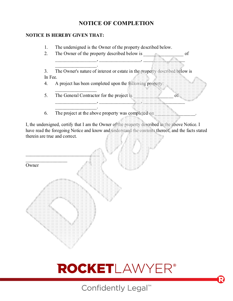 Notice of Completion document preview