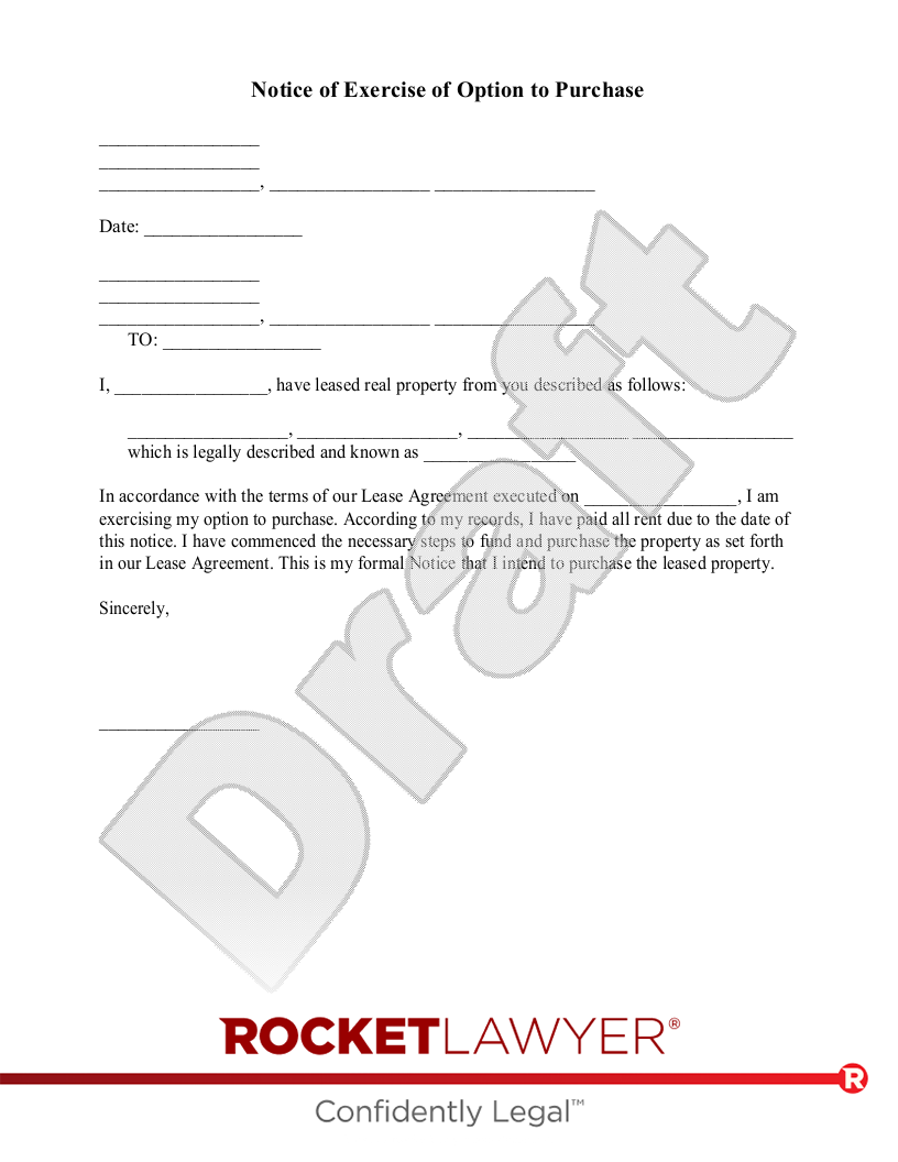Notice of Exercise of Option to Purchase document preview