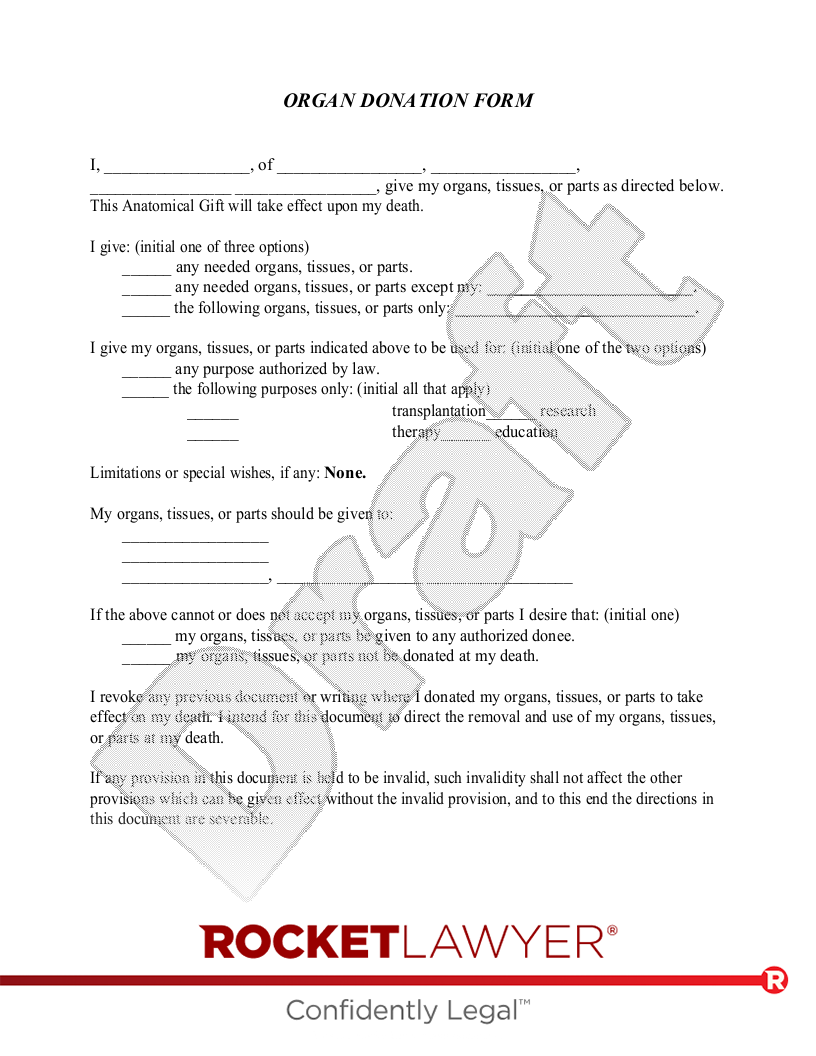 Organ Donation Form document preview