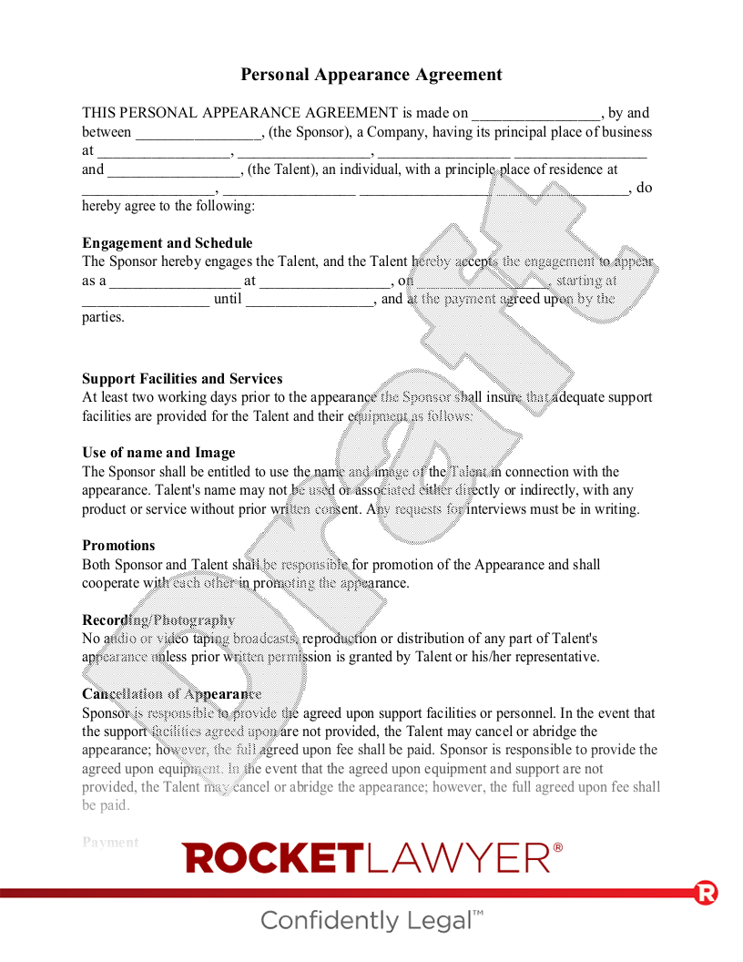 Personal Appearance Agreement document preview